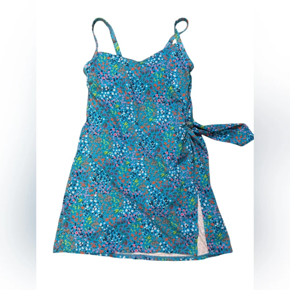 Lands' End women’s one piece swimsuit swim dress 2 blue floral - Picture 1 of 8